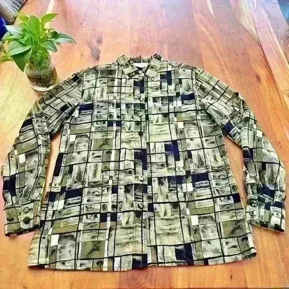 Vintage Boho Artsy Earthy Pattern Oversized Hippie Button Down Shirt Blouse. - Picture 8 of 13